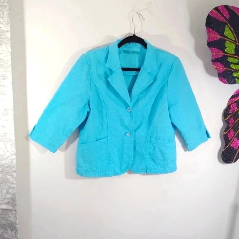 Susan Anthony Jacket Embroidered Cotton Sky Blue Turquoise